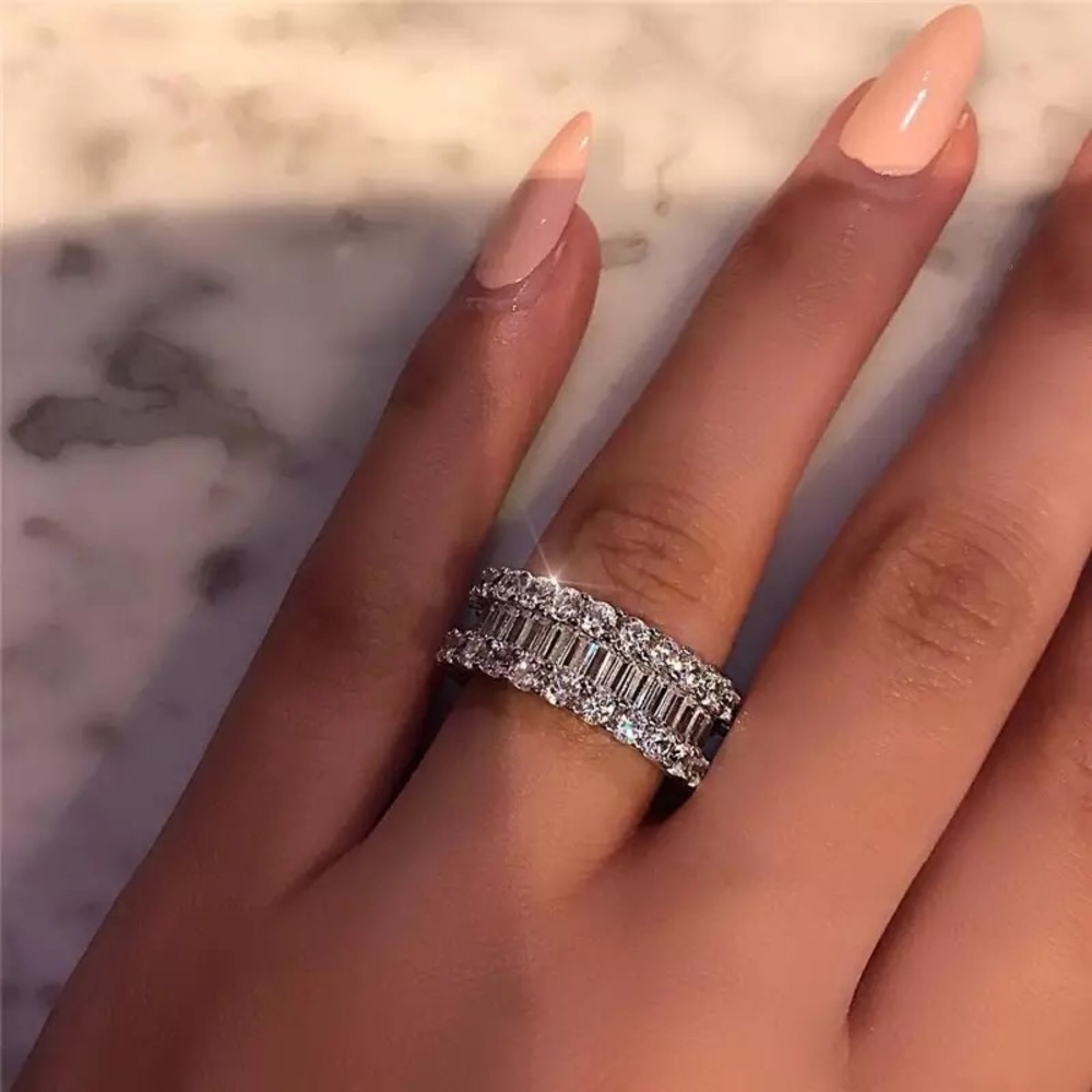 Silver Cubic Zirconia Ring Wedding Band